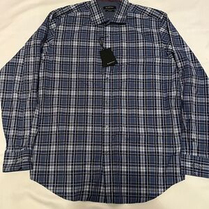 Bugatchi Navy and White Checkered Shirt